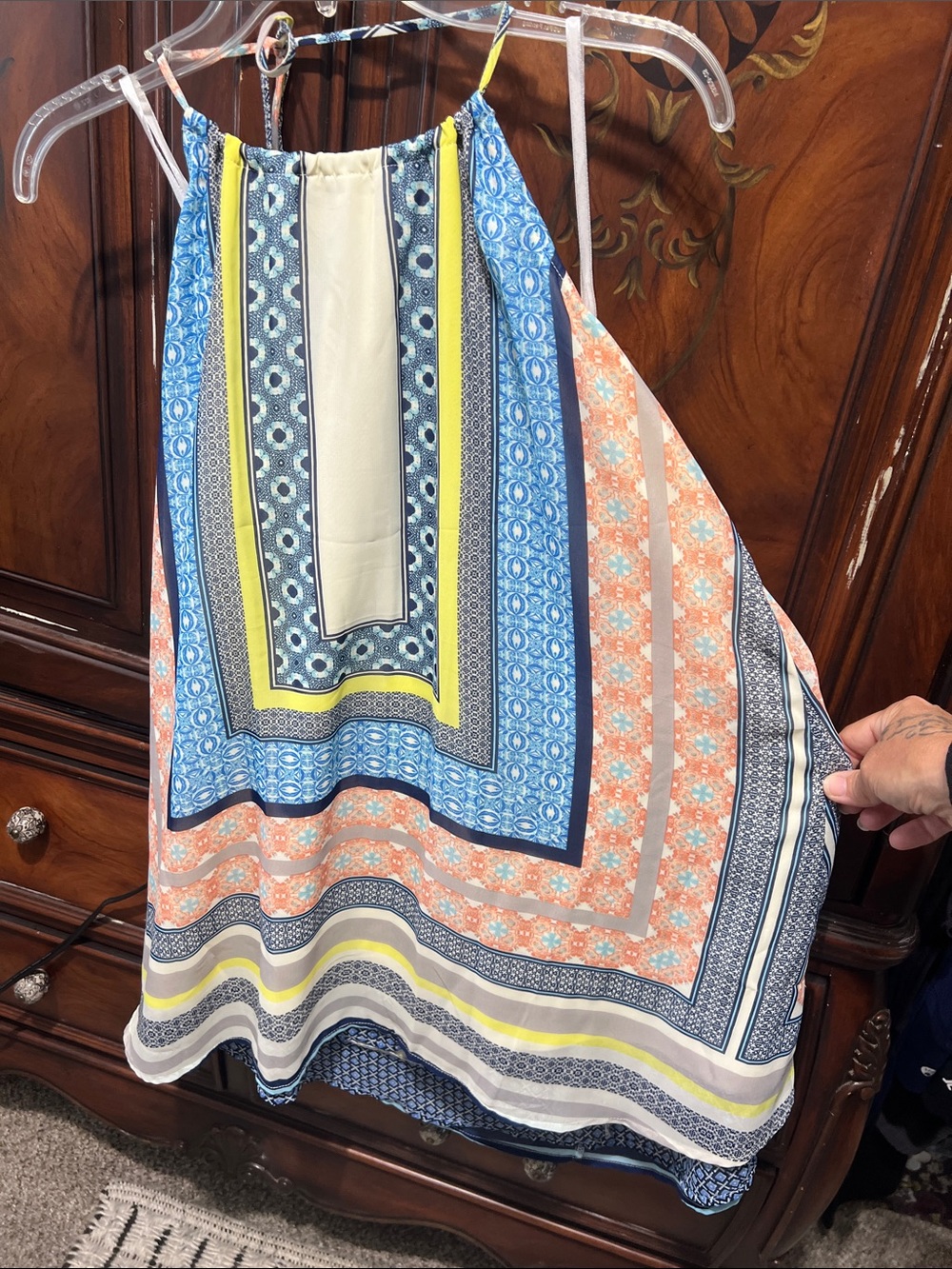 Printed Halter Scarf-Style Tank with Multicolor Panels